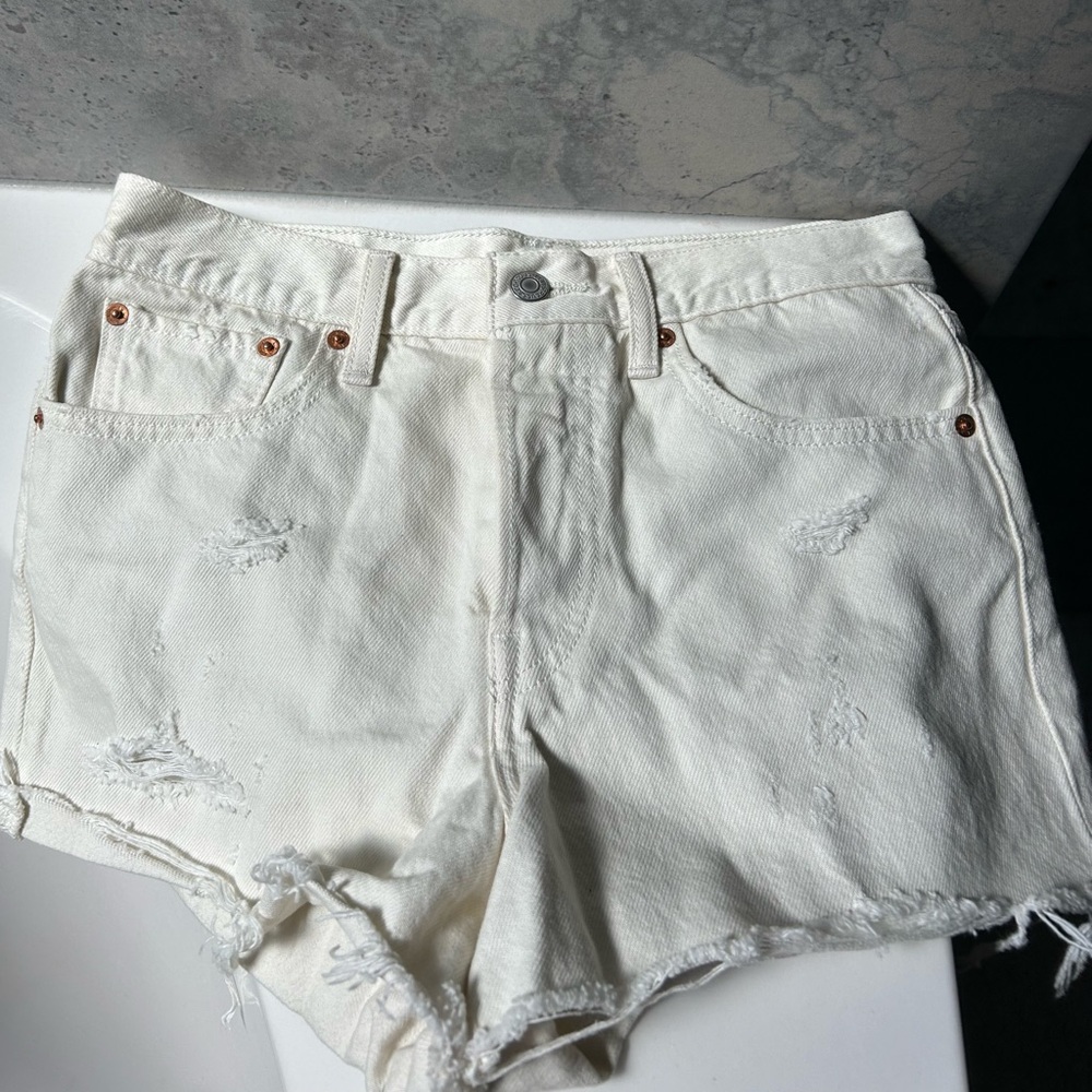 Levi's Women's Cream Distressed Jean Shorts